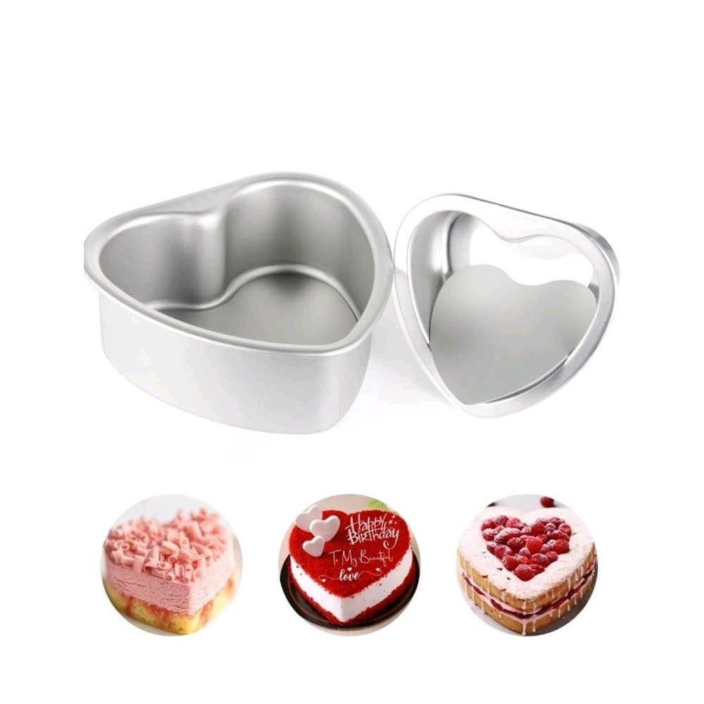 Heart Shaped Cake Pans Removable Bottom 6in and 4in Aluminum Bakeware Set s23